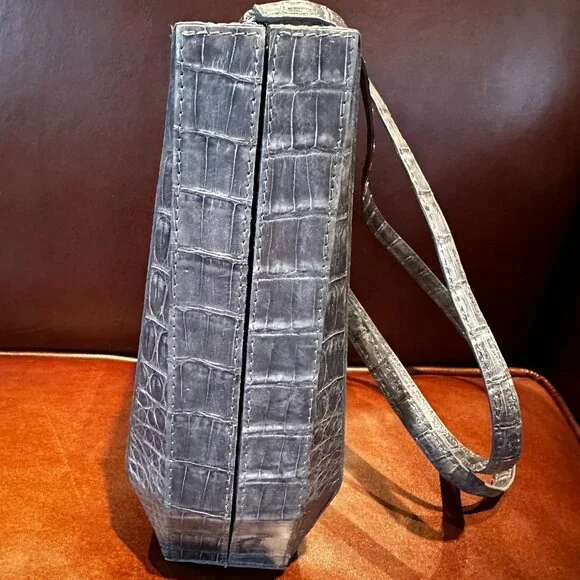 Nancy Gonzalez Crocodile Slate Blue Rectangular Prism Bag - Picture 2 of 8